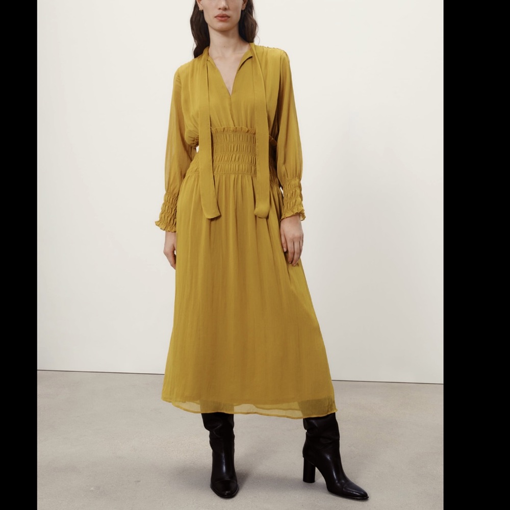 Zara elastic waist tie dress (mustard)